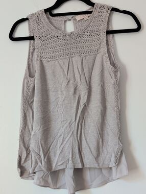 LOFT Light Gray Crochet Yoke Sleeveless Tank